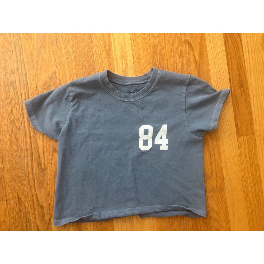 John Galt Brandy Melville 84 Graphic Cropped T-Shirt Blue Gray Short Sleeve OS